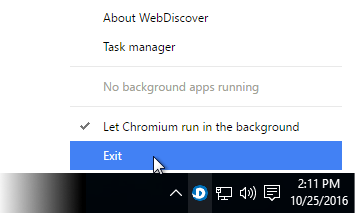 WebDiscover tray menu